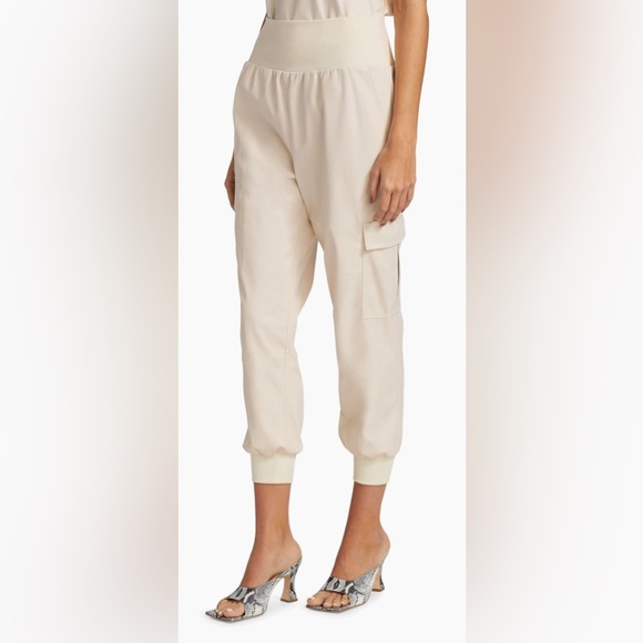 cinq a sept Pants - Cinq à Sept Giles Faux-Leather Cargo Pants Size L Cream Utilitarian $295 Pockets